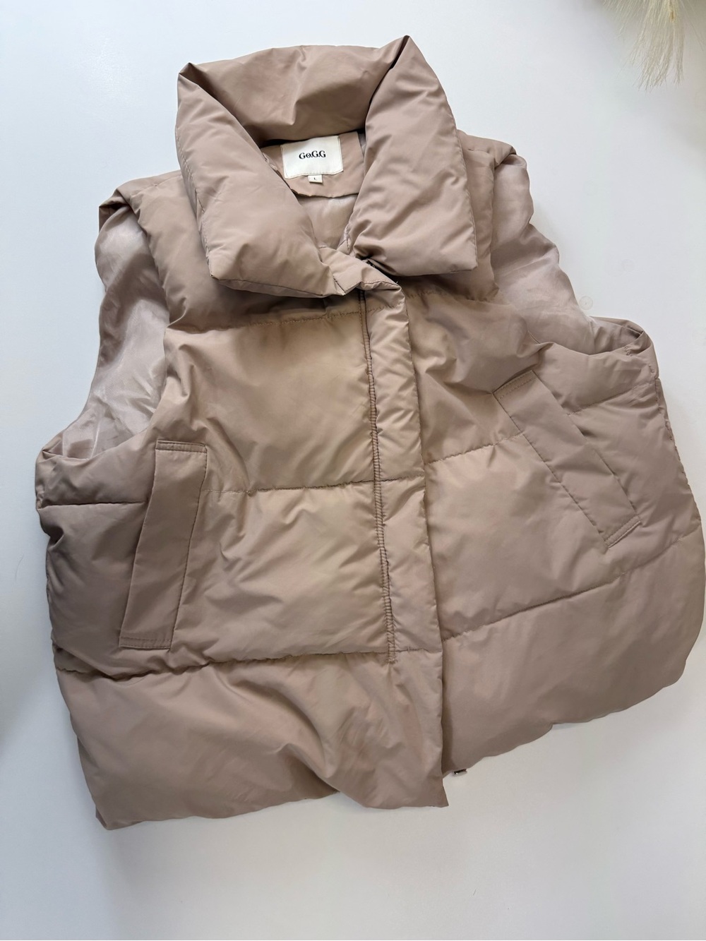 Beige Women's Puffer Vest - Lightweight Quilted Layer